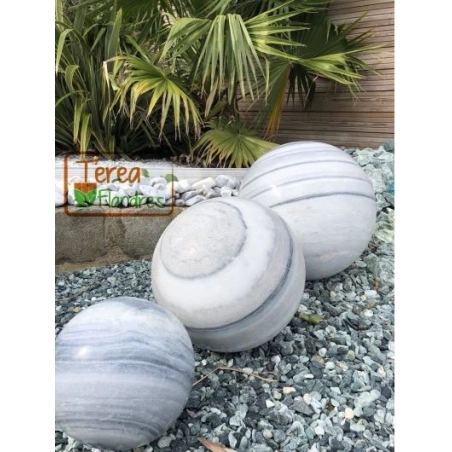 SPHERE MARBRE BLANC VEINE NOIR DIAM 30CM